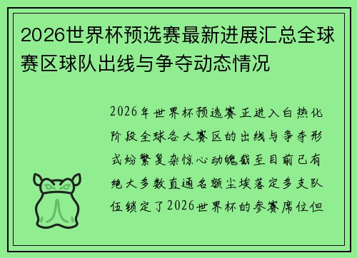 2026世界杯预选赛最新进展汇总全球赛区球队出线与争夺动态情况 2026世界杯预选赛最新进展汇总全球赛区球队出线与争夺动态情况